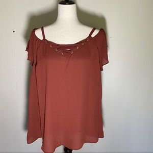 Torrid Georgette Lace-Up Cold Shoulder Orange